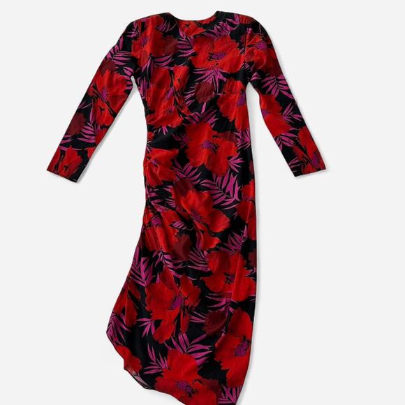 Veronica Beard Alvaro floral stretch-silk v neck midi dress in red size 6 - Picture 5 of 7